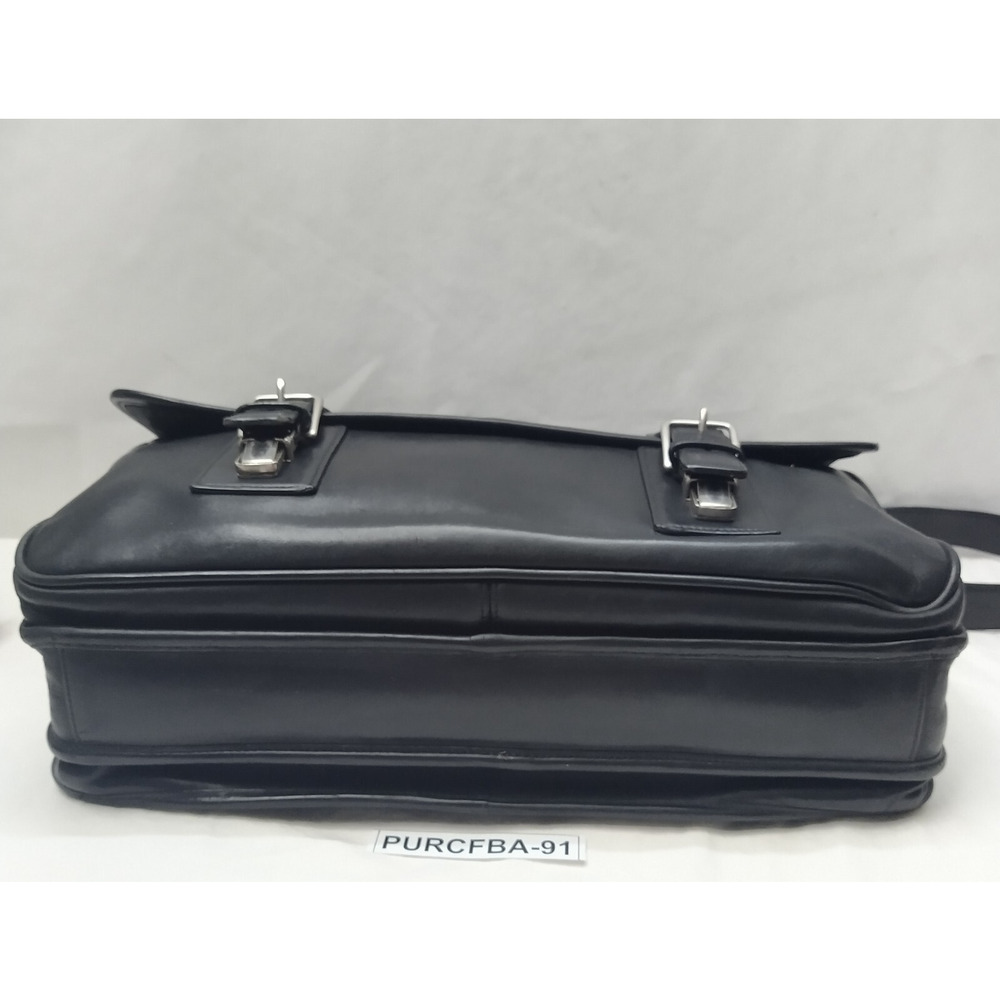 Coach Black Leather Double Pushlock Briefcase Laptop Business Crossbody Bag - Picture 6 of 16